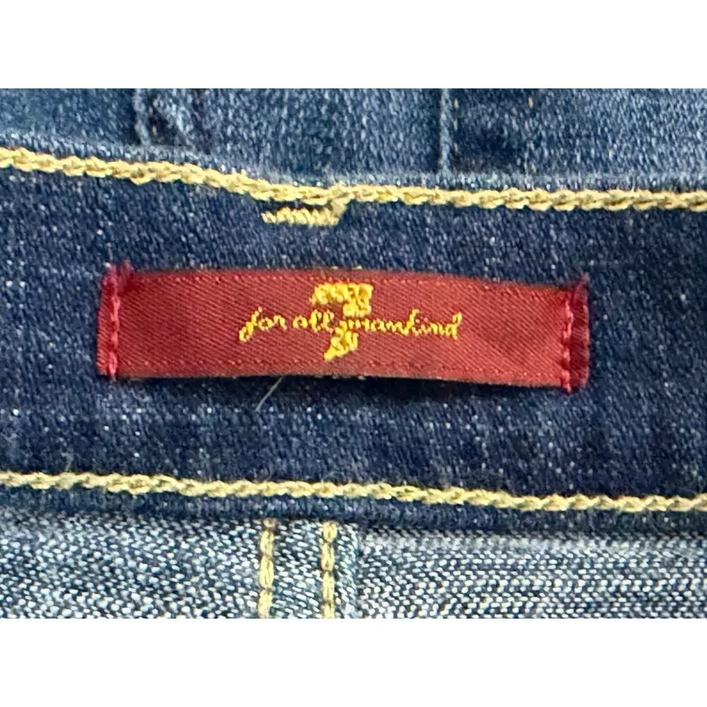7 For All Mankind High Rise Straight Crop Jeans Size 23 Raw Hem Indigo Blue